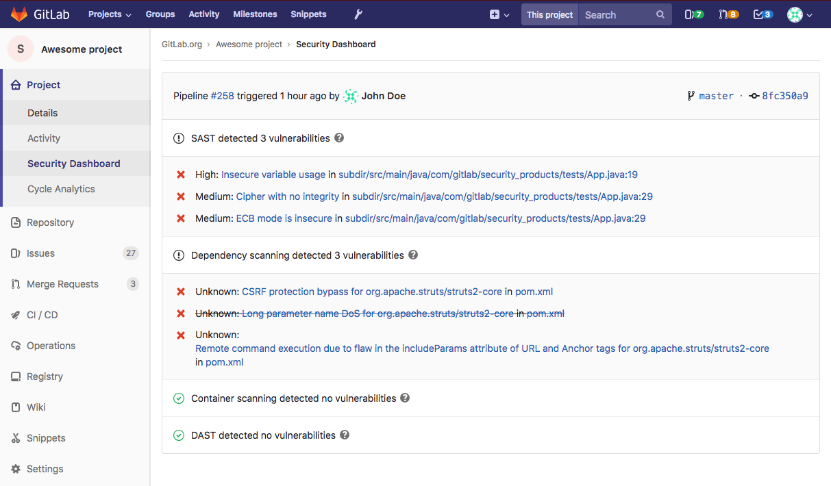 Security Dashboard for projects