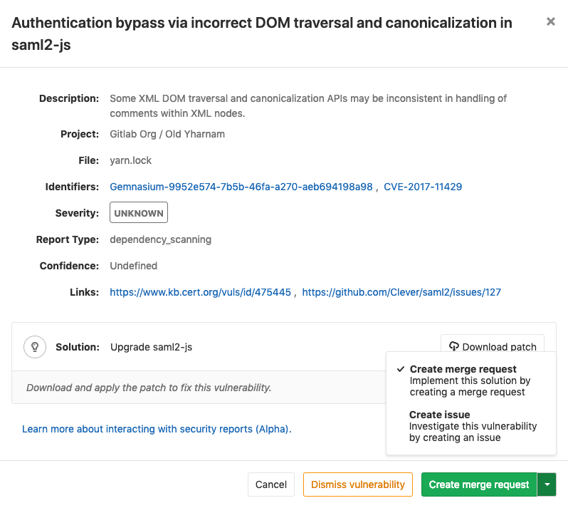 Vulnerability remediation merge request