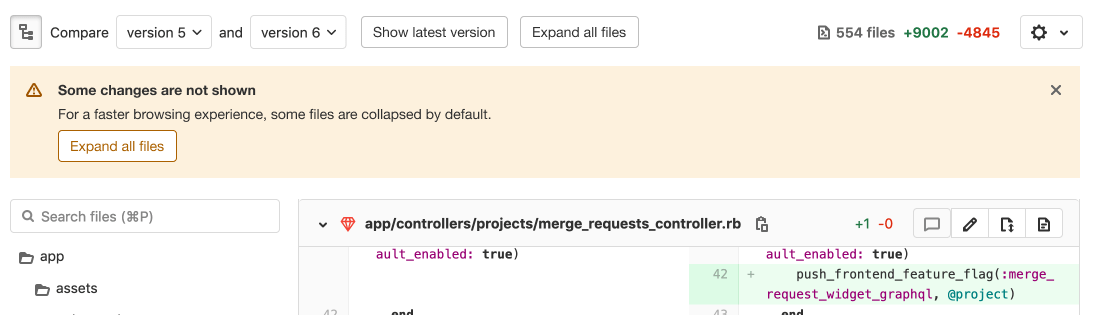 Warning on merge request diff when files are collapsed