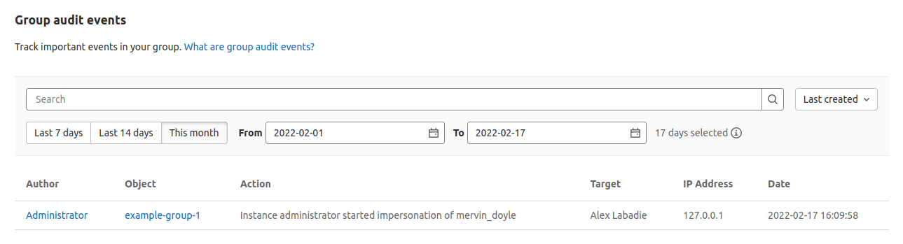 User impersonation audit events for groups