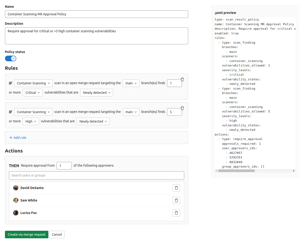 Rule mode for scan result policies