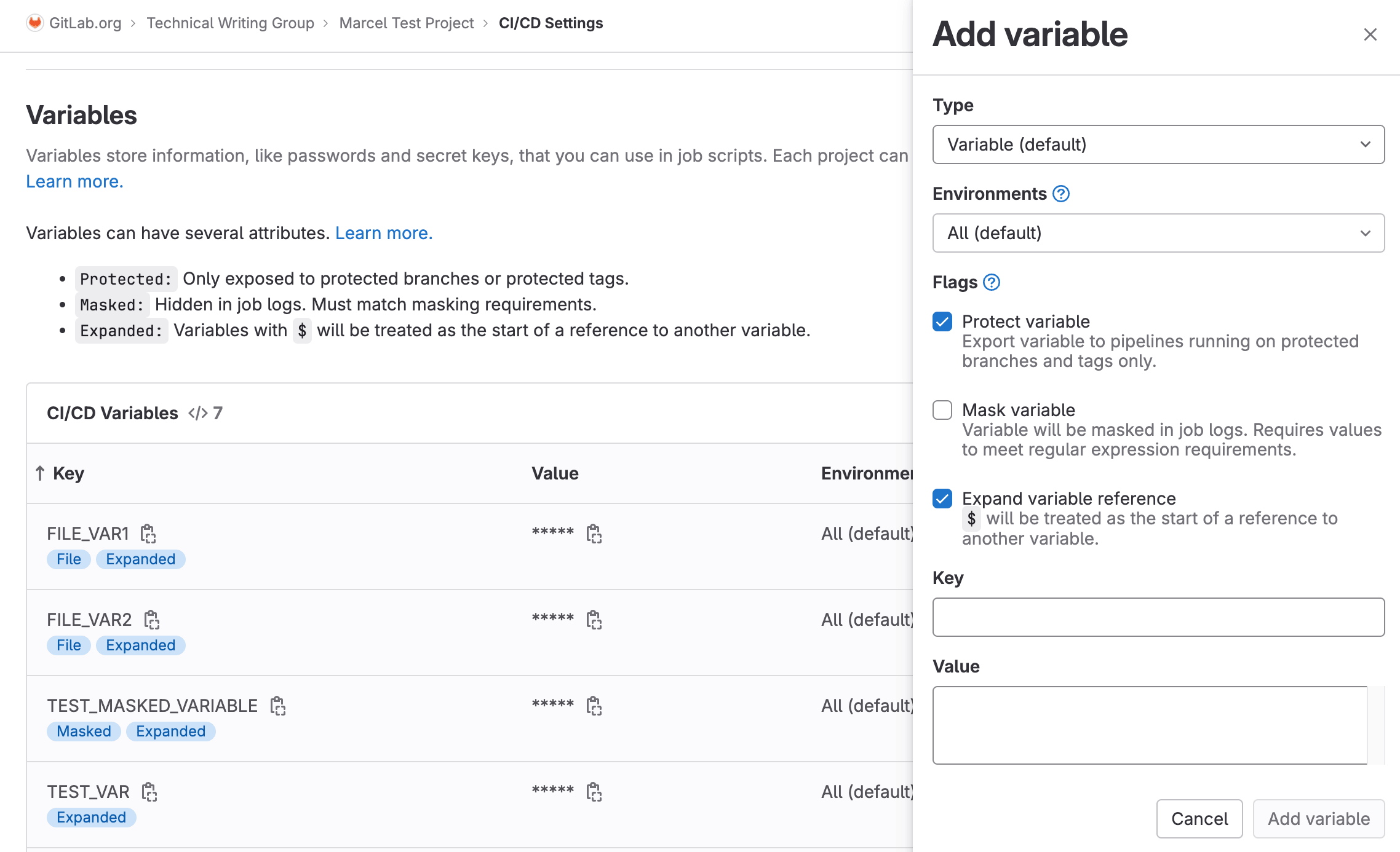 Improved UI for CI/CD variable management