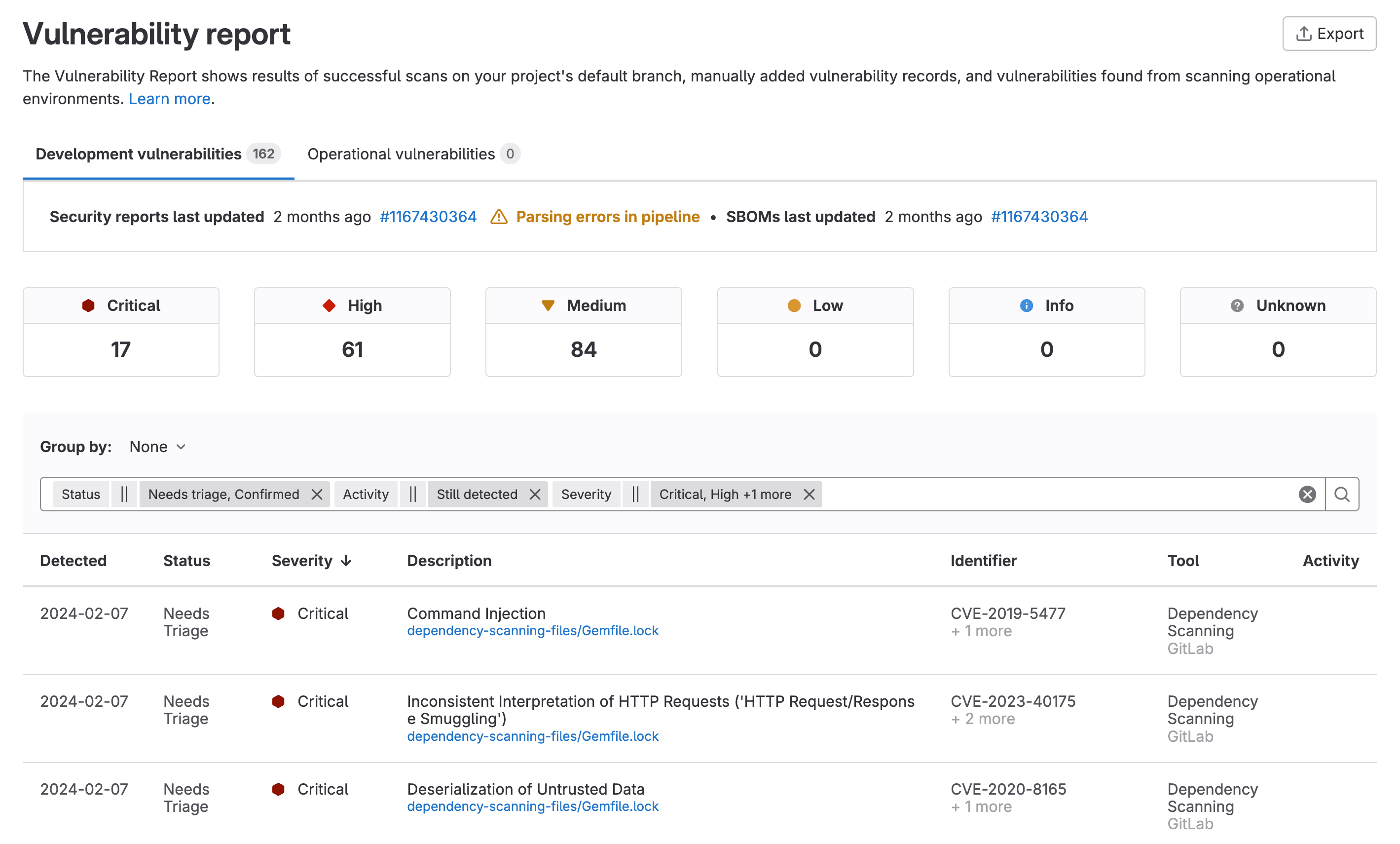 Updated filtering on the Vulnerability Report