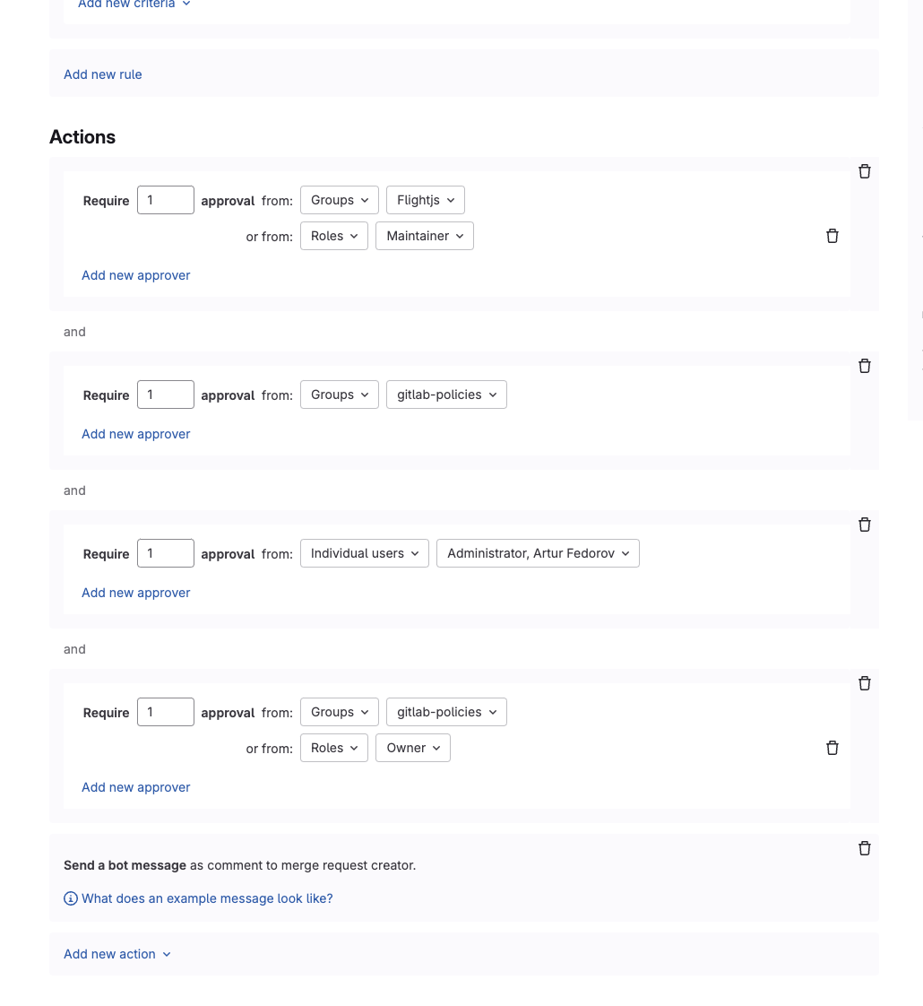 Support multiple distinct approval actions in merge request approval policies