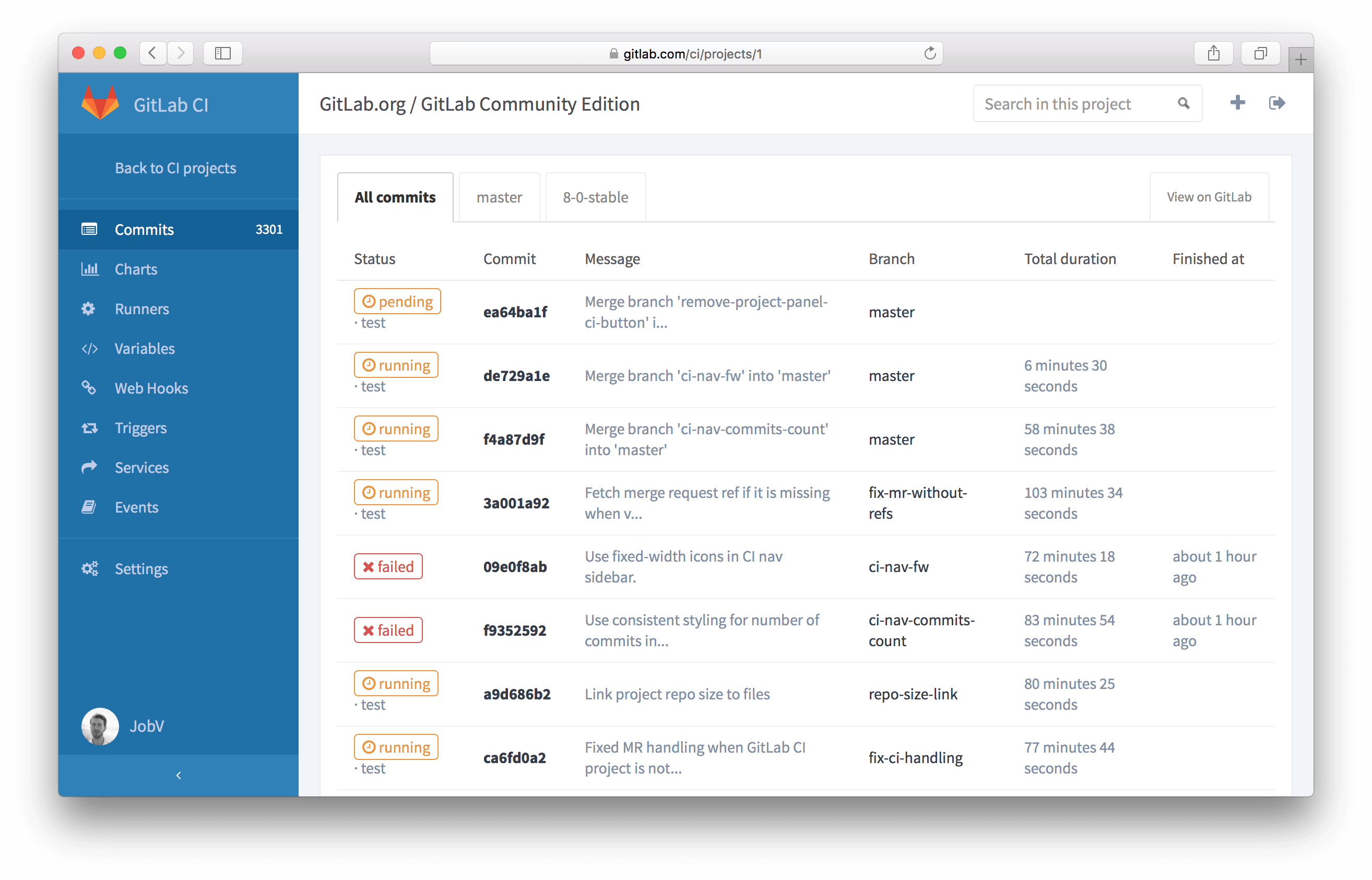 Continuous Integration in GitLab: project view